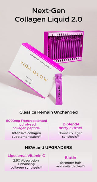 Vida Glow Marine Collagen Liquid 2.0, Double the Firmness, Double the Bounce
