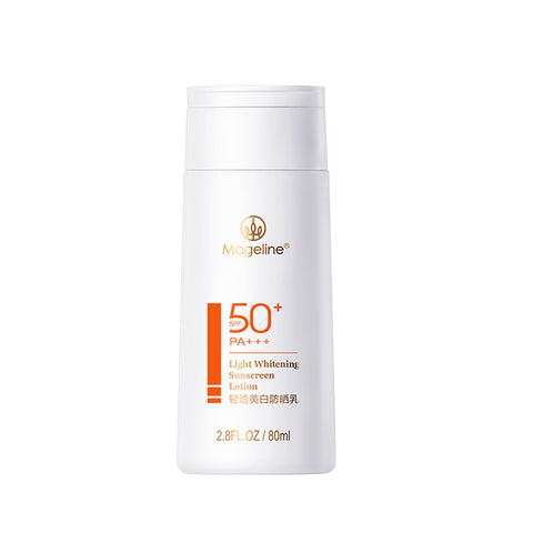 Mageline Light Whitening Sunscreen Lotion SPF50+/PA+++ (for combination and oily skin), It moisturizes and protects skin, defending skin against UV damage, and leaving skin fair and radiant. High-power sunscreen, 99.9% high-purity nicotinamide, clear lotion texture, super lightweight and refreshing, suitable for combination and oily skin.