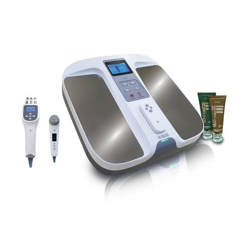 Olylife P90+ This multifaceted device is meticulously crafted to cater to various aspects of your well-being, blending cutting-edge PEMF (Pulsed Electromagnetic Field) Integrated Technology seamlessly into its core. Comprising the main device, the Frost Age Beauty Device, and the Revitaluxe Massager, the P90+ is your all-in-one solution to wellness, relaxation and beauty.