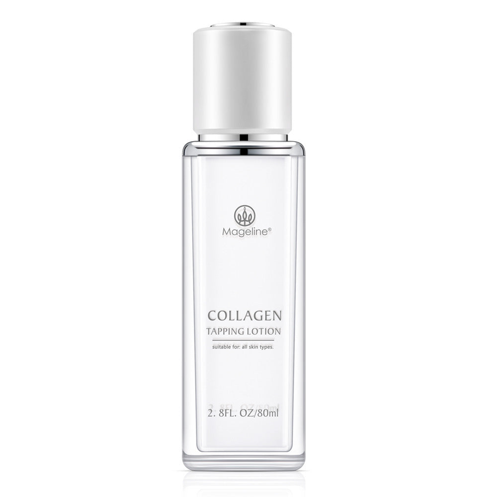 Mageline Colleagen Tapping Lotion. As you get older and collagen production declines, fine lines, loose skin, and dryness can occur. This Collagen Tapping Lotion provides elasticity to the skin, helping it to appear more youthful and healthy skin. Ability to promote glowing and vibrant skin. It helps in strengthening skin, improve skin elasticity and hydration. It also helps to remove dullness, smooth out acne scars and rough skin texture, and keep you skin looking dewy, luminous and translucent.