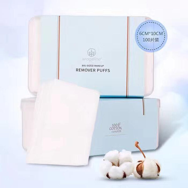 Mageline 100% Facial Cotton Pad. Soft-Feel, 100% Natural Cotton, with super-large fine reticulated cotton pad. Soft and delicate texture, and special hydraulic pressure processing of the surface. It leaves no cotton remains on the skin, and can effectively help to clean face, dirts and makeup residues. 