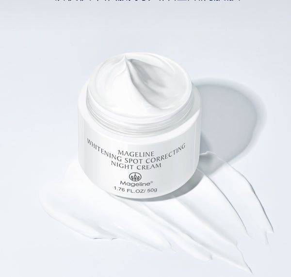 Mageline Whitening Spot Correcting Night Cream. It helps prevent and reduce fine lines, wrinkles, sagging, dark spots, and other visible signs of aging. Enhances blood circulation, revives dull skin, tighten skin, keeps skin supple and hydrated and modulates oil production. A myriad of herbal extracts penetrate the deep layers of skin to remove melanin pigment. Promotes skin metabolism and effectively prevents the formation of new freckes/dark spots